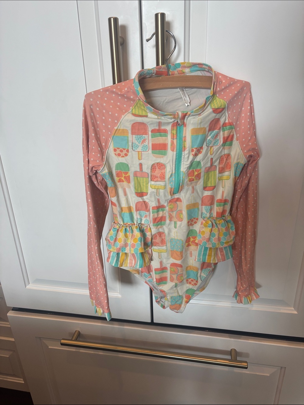 Matilda Jane Pink and Mint Popsicle Print Long-Sleeve swim suit